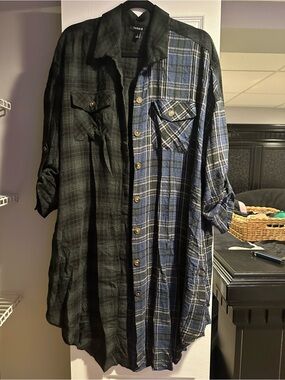 torrid Black & Blue Plaid Button-Up Shirt Dress